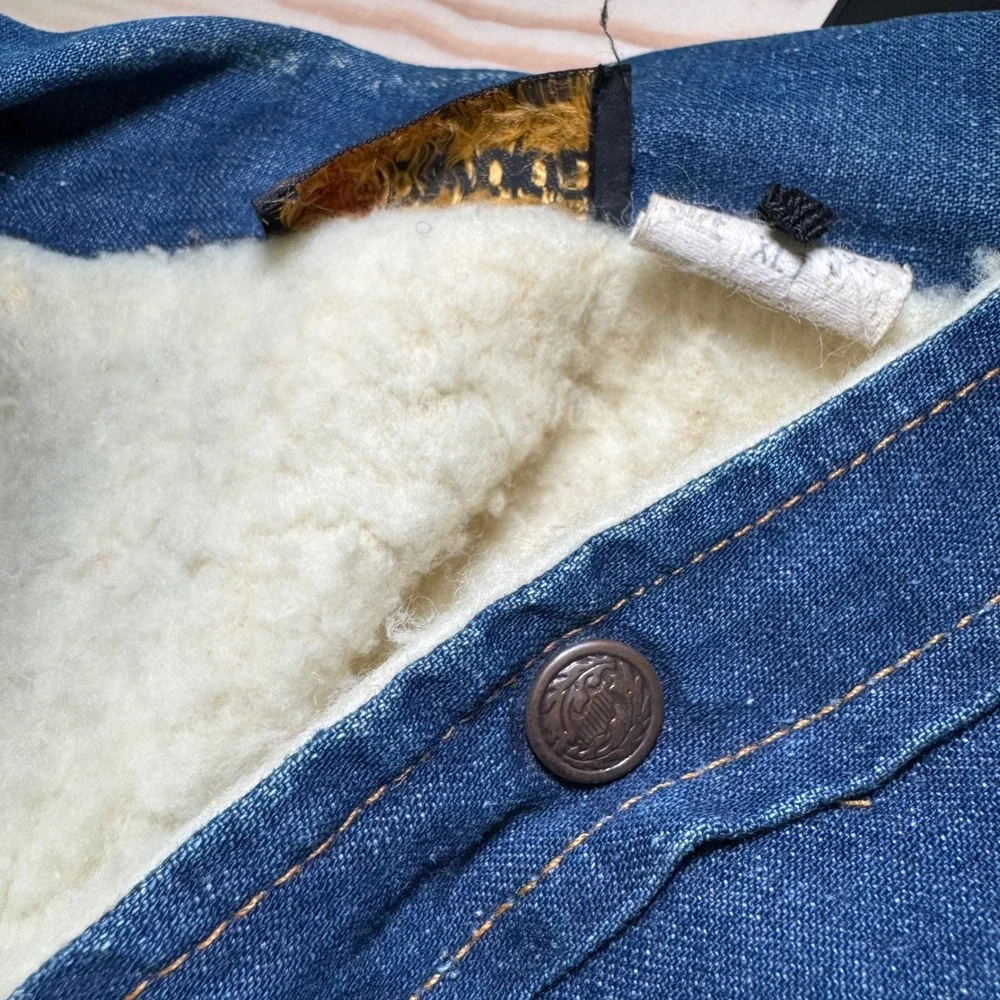 Vintage REDWOOD‎ XLT Sherpa Lined Denim Jacket Workwear Faded Blue Heavyweight